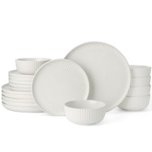 Richmount Starlight Geschirrset, 18-teiliges Teller Set, Geschirrset 6 Personen, Geripptes Strukturiertes Geschirr, Mikrowellen & Spülmaschinenfest, Anti-Kratzer, Reaktive Glasur, Mattes Beigeweiß