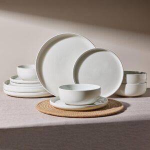 Richmount Milkyway Geschirrset 12-teiliges teller set Steingut Geschirr Set für 4 mit Speiseteller, Dessertteller, Müslischalen, Mikrowellen & Spülmaschinenfest, Weiß